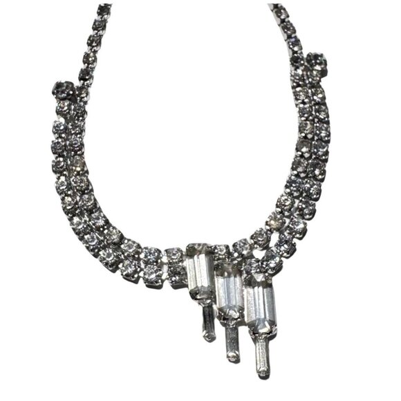 Vintage Silver Tone Rhinestone Necklace Estate 14.5 inches Small Size - Picture 1 of 7